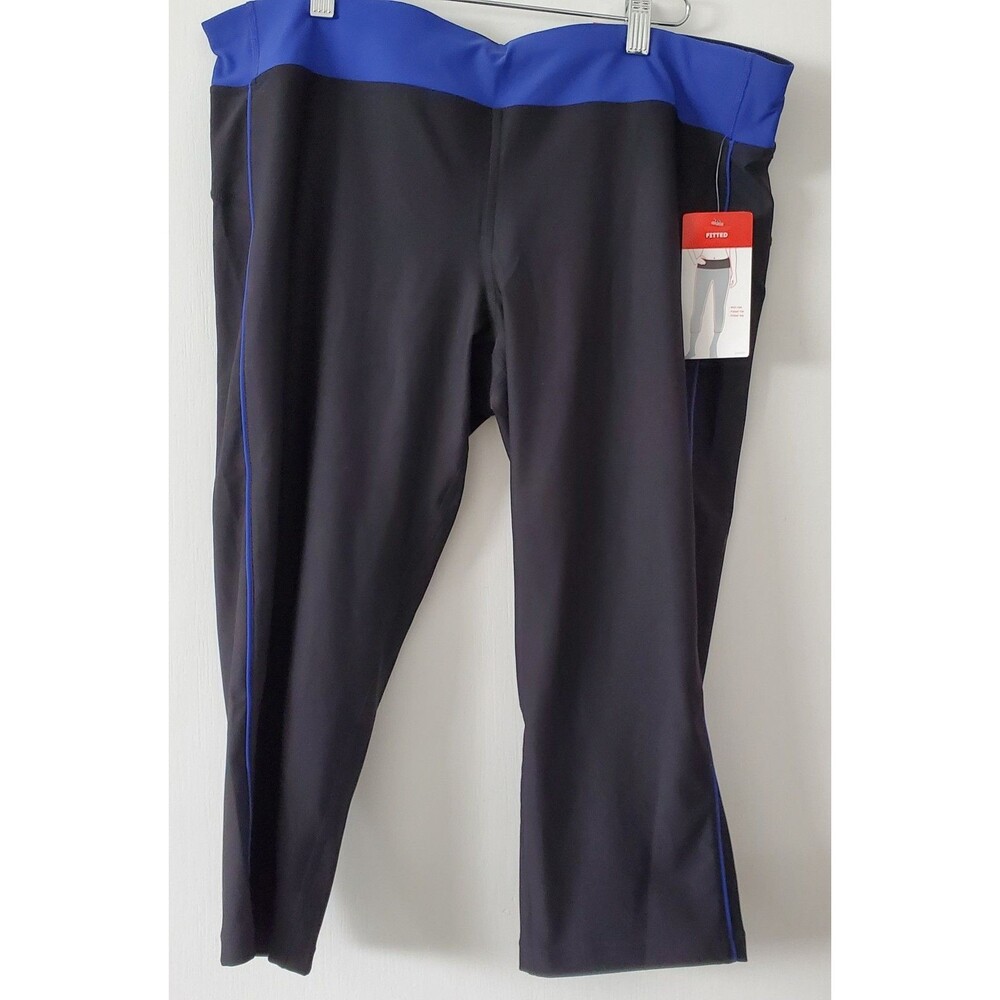 NWT Xersion Colorblock Crop Leggings Black & Blue Size XL Fitted Capri